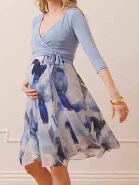 NWT Seraphine Maternity Luxe Demelze Blue Nursing Wrap Dress 12 Event Wedding